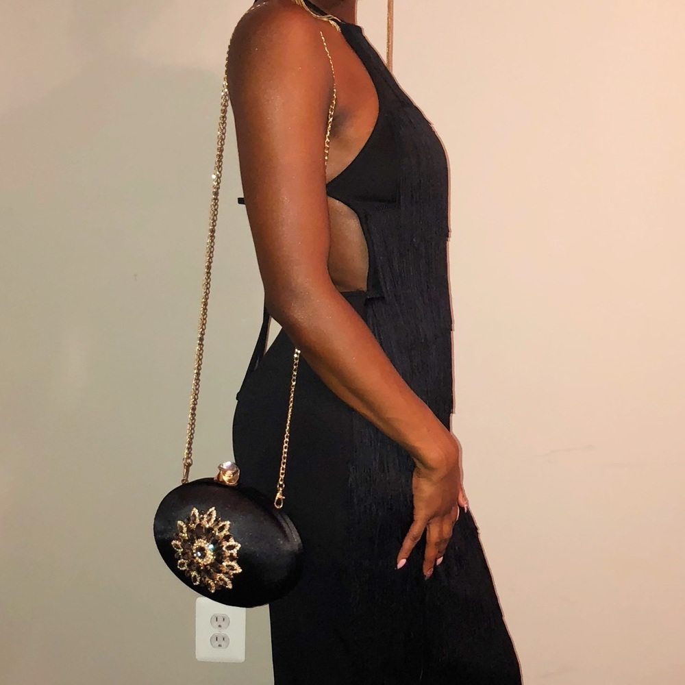 Black Clutch with Crystal Embellishment - Picture 3 of 6